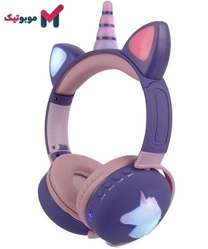 هدفون بلوتوثی تک شاخ یونیکورن ME-17 رنگ بنفش مناسب هدیه دخترانه