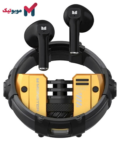 هندزفری بلوتوث گیمینگ مانستر Airmars XKT10 رنگ زرد با طراحی کیس 360 درجه