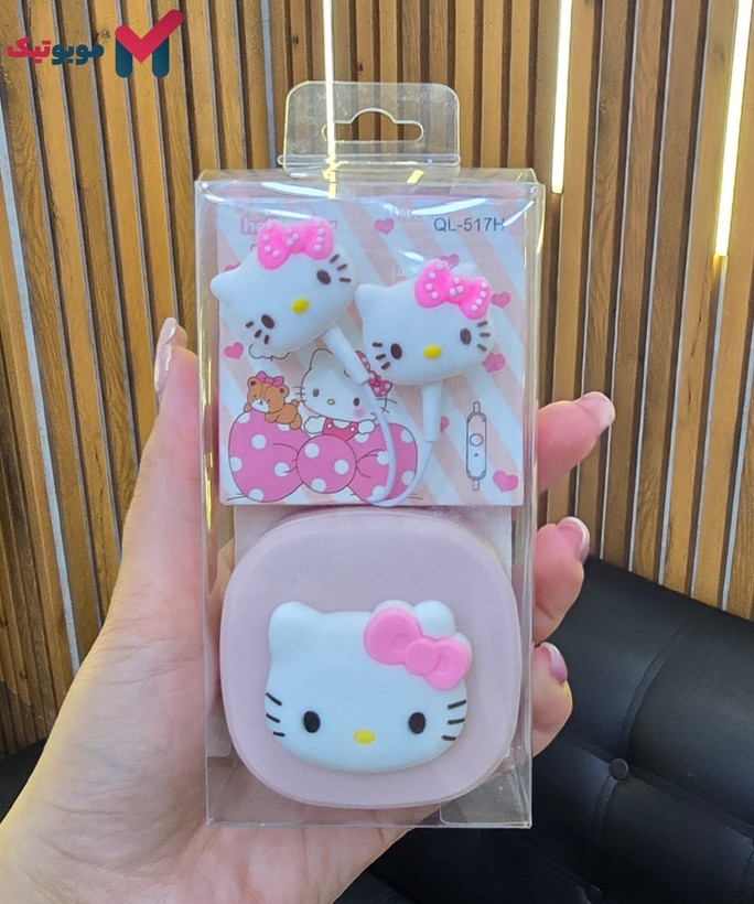 بستهبندی هندزفری سیمی فانتزی عروسکی کیتی همراه با کیس محافظ مدل QL-517H