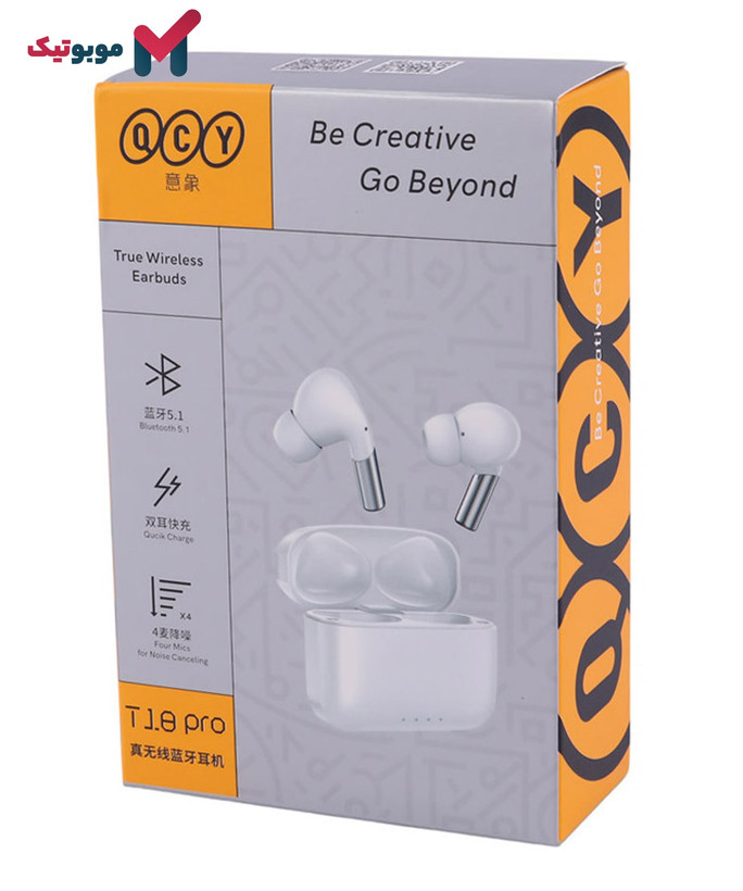 جعبه بستهبندی سفید رنگ هندزفری بلوتوث QCY T18 Pro