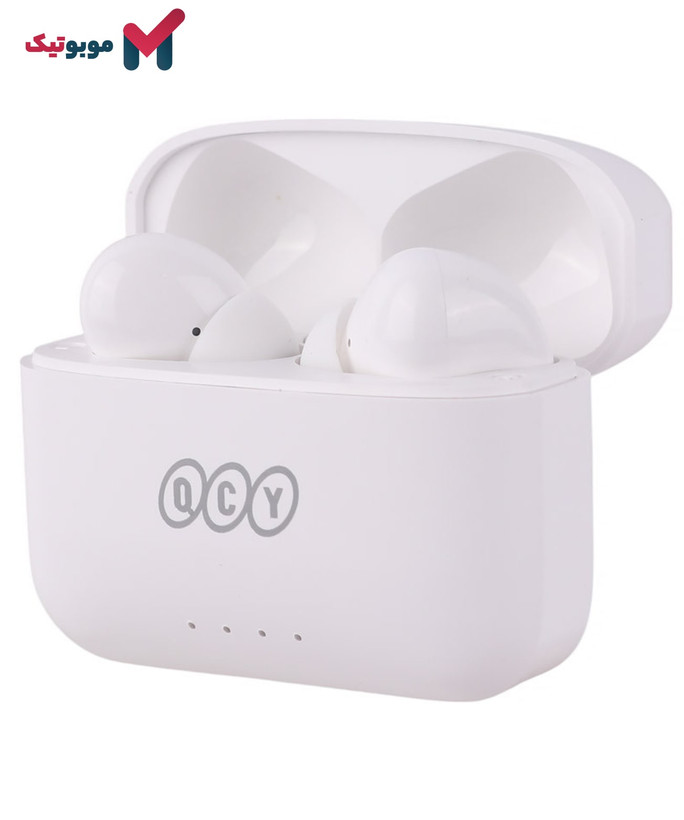 هندزفری بلوتوث QCY T18 Pro رنگ سفید داخل محفظه شارژ