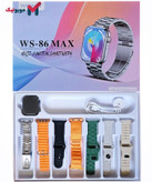 محتویات داخل جعبه ساعت هوشمند Wisme-WS-86 MAX شامل ساعت، 7 بند و شارژر وایرلس