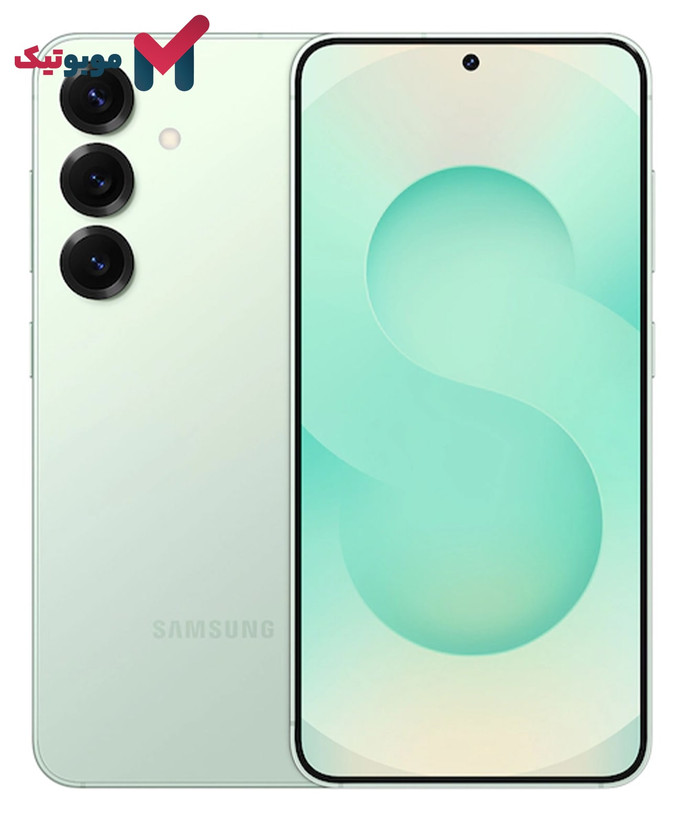 طراحی و رنگ سبز نعنایی ملایم گوشی Galaxy S25 Plus، از نمای جلو و پشت