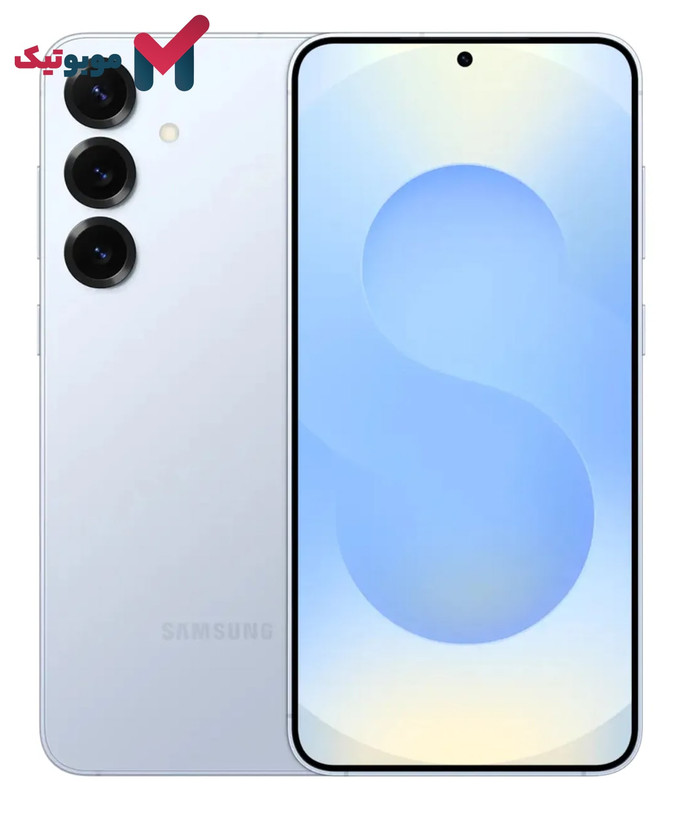 گوشی سامسونگ Galaxy S25 Plus، رنگ آبی یخی درخشان، نمایی از پشت و جلو