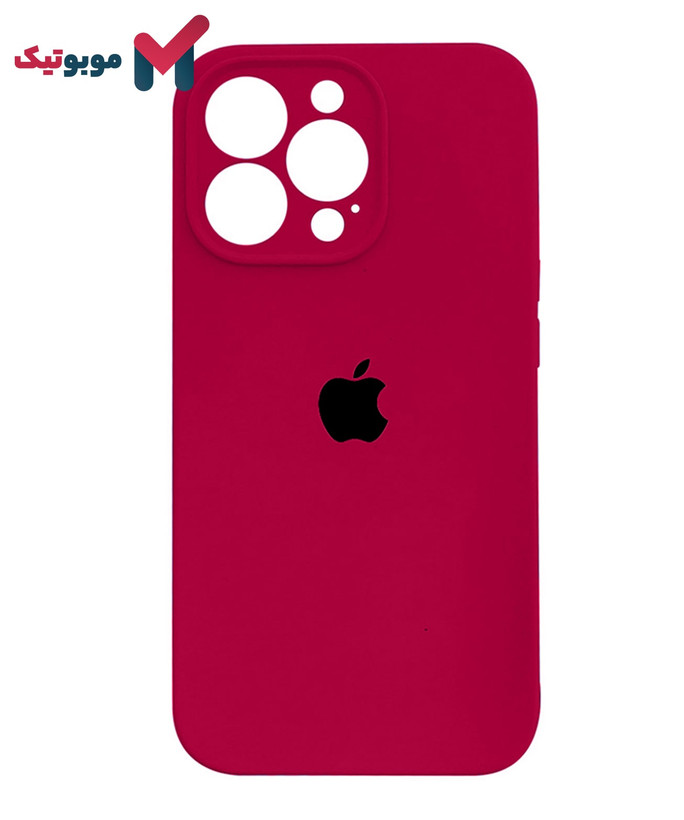 قاب سیلیکونی محافظ لنزدار iPhone 15 Pro Max رنگ زرشکی