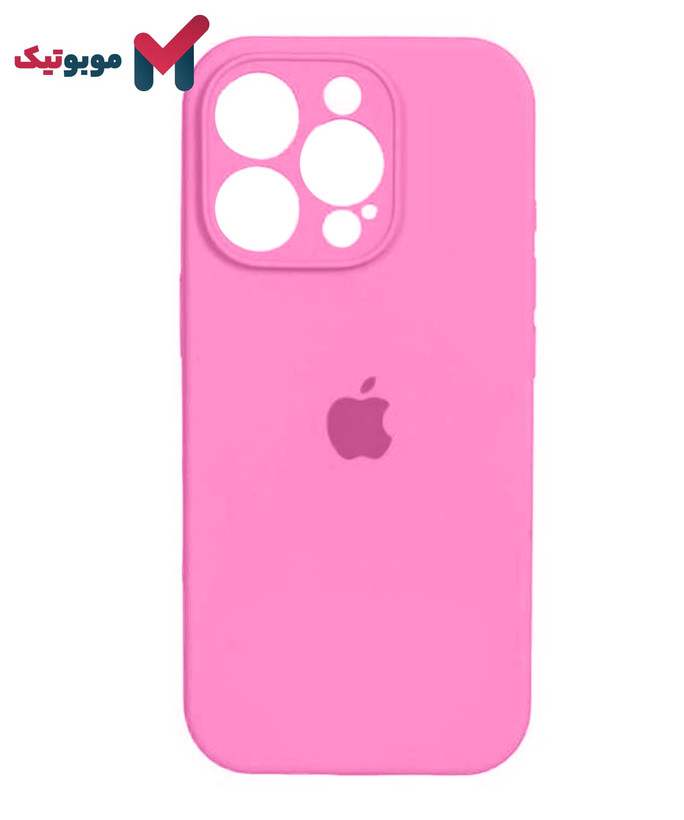 قاب سیلیکونی محافظ لنزدار صورتی آیفون 15 پرو